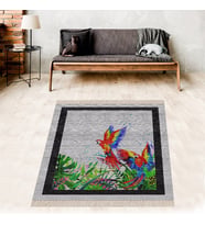 Tropikal Yaprak Papağan Desenli Dijital Baskı Yıkanabilir Kaymaz Taban Leke Tutmaz Salon Halısı (Çok Renkli)