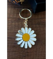Taşlı Papatya Metal Anahtarlık Hediyelik Anahtarlık Çanta Aksesuarı (Renksiz)