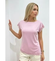Kadın Kayık Yaka Yanı Büzgülü Yırtmaçlı Dantel Detay Penye Bluz 13016 (Pembe)