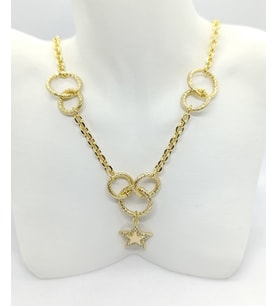 Gold Renk Halka ve Yıldız Figürlü Kolye (40+5 cm)