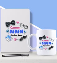 BK Gift Kişiye Özel Canım Dedem Tasarımlı Beyaz Defter Kalem ve Kupa Seti-1 (Model 1)