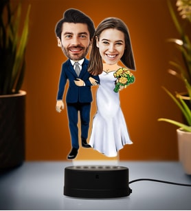 Doğum Günü Hediyesi,Sevgiliye Hediye, Kişiye Özel Fotoğraflı Gelin Damat 2 Karikatür 3D Led Lamba (Beyaz)
