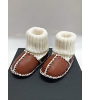 TUĞBİŞ Bebek Unisex Kahverengi Kuzu Derisi Ilk Adım Ayakkabısı Panduf Patik - TG3001