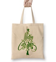 Yılbaşı Yeni Yıl Konseptli Merry Christmas Tree Bez Çanta Uzun Saplı