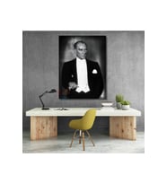 Mustafa Kemal Atatürk Siyah Beyaz Kanvas Tablo Dikey Duvar Tablosu Ev Ofis Tablosu