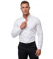 DeepSEA Beyaz Slim Fit Likralı Kolay Ütülenebilir Gizli Düğmeli Erkek Gömlek 2602614