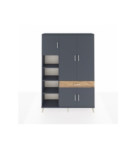 Arges Dolap 8 Raflı Tek Çekmeceli 5 Kapaklı 132x30x195 Antrasit-Antrasit/Çam