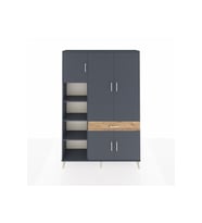 Arges Dolap 8 Raflı Tek Çekmeceli 5 Kapaklı 132x30x195 Antrasit-Antrasit/Çam