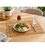 Bambu Amerikan Servis Sofra Altlığı Doğal Görünümlü Rulo Tasarım 43 x 30 cm 2 mm Kalınlık Masa ve Yemek Sunum Altlığı