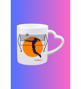 Voleybol Temalı Kadın Oyuncu Baskılı Kalpli Kulp Kupa Bardak Çay Kahve Fincanı-4