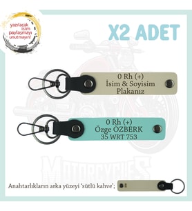 Motosiklet Aşıkları İçin Özel, İsim Plaka ve 0 + Kan Grubu Yazılı x2 Anahtarlık, S Kahve-Turkuaz-SK (Çok Renkli)