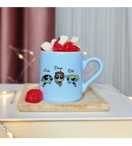 Power Puff Girls Tasarımlı Kişiye Özel Mavi Türk Kahvesi Fincanı