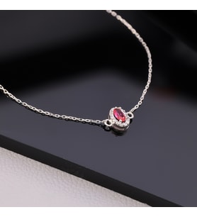 925 Ayar Gümüş Ruby Taşlı Oval Bileklik