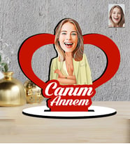 Anneler Günü Hediyesi Kalp  Tasarımlı Karikatür   Mdf  Biblo (Çok Renkli)