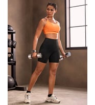 Kadın Yüksek Bel Spor Şort, Elastan ve Polyester Karışımı, Yoga, Pilates, Fitness ve Günlük Kullanım için İdeal, Siyah