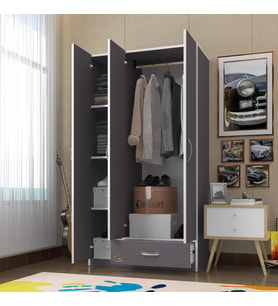 Kenzlife gardırop 3 kapılı 1 çekmeceli hanımeli 180*120*52 gri XLARGE kapaklı gardolap dolap