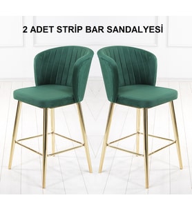 2 ADET STRİP ADA MUTFAK VE BAR SANDALYESİ - BAR TABURESİ - SİLİNEBİLİR BABYFACE KUMAŞ - GOLD AYAK