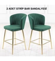 2 ADET STRİP ADA MUTFAK VE BAR SANDALYESİ - BAR TABURESİ - SİLİNEBİLİR BABYFACE KUMAŞ - GOLD AYAK