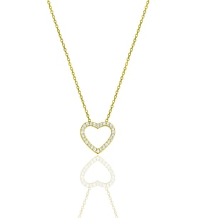 Gümüş Altın Yaldızlı Zirkon Taşlı Kalp Kolye SGTL11723GOLD