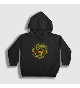 Presmono Unisex Çocuk Siyah Strike First Logo Karate Cobra Kai Kapüşonlu Sweatshirt 472432tt