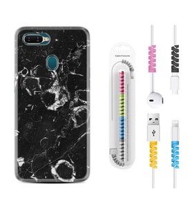 Oppo A5S A15 A16 A54 A55 A73 A74 Kılıf Kablo Koruma Spiral Silikon Black Hole Marble 1387