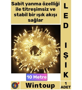 #Led Kaliteli Şeffaf Kablo Dekoratif Yılbaşı Ağaç Süsleme 10 Metre Sabit Yanan Gün Işığı Led Işık