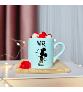 Mickey Mouse Tasarımlı Kişiye Özel Yeşil Türk Kahvesi Fincanı