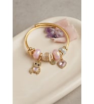 Pembe Renk Teddy Bear Model Gold Charmlı Bileklik 5886