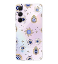 PrintiFy Galaxy A36 ile Uyumlu Nazar Boncuğu 5  Kamera Korumalı Şeffaf Silikon Kılıf