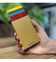 Mekanizmalı Kartlık Rfid Korumalı Alüminyum Otomatik Mekanizmalı Kredi Kartlık Renkli Simli Altın (Altın Rengi)