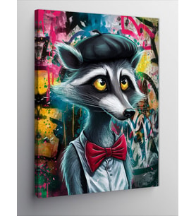 Kanvas Tablo Grafiti Ve Papyonlu Rakun