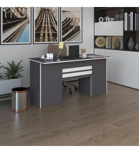 Kenzlife ofis masası pat morita gri 75*160*60 kilitli kapaklı dolap çiftli şeritli bilgisayar çalışma masası (Karışık)