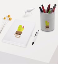 BK Gift Kişiye Özel Kaktüs Tasarımlı Beyaz Defter Kalem ve Kalemlik Hediye Seti - Model 13