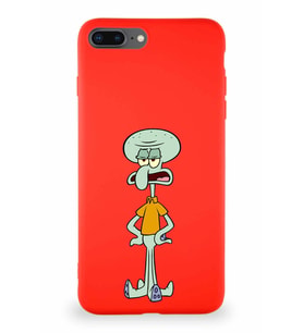 Apple iPhone 7 Plus Soft Premier Kapak Squidward Dokunaç Tasarımlı Silikon Kılıf - Kırmızı (Şeffaf)