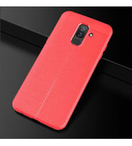 Samsung Galaxy A6 Plus 2018 Kılıf Deri Tarzı Niss Silikon Case (Kırmızı)