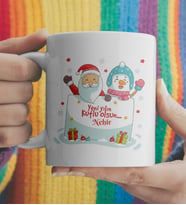 Noel Baba Ve Kardan Adam Temalı İsimli Kupa Kişiye Özel