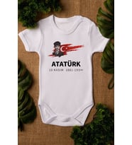 Atatürk 10 Kasım Bebek Body Zıbın Organik  %100 Pamuklu Zıbın