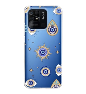 PrintiFy Xiaomi Redmi 10C ile Uyumlu 1mm Slim Fit Nazar Boncuğu 5 Baskılı Şeffaf  Kılıf