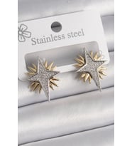 Pirinç Gold Gümüş Renk Zirkon Taşlı Kutup Yılıdız Model Kadın Küpe TJ-BKP9874