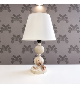 Abajur Aydınlatma Seramik Toplu Kahverengi Marble Beyaz Şapka GÜMÜŞ