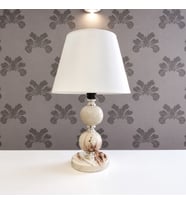Abajur Aydınlatma Seramik Toplu Kahverengi Marble Beyaz Şapka GÜMÜŞ