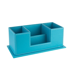 Masaüstü Deri Organizer Kalemlik 4 Gözlü Desktop Organizer Rainbow Vegan 10x12x25 cm. Turkuaz