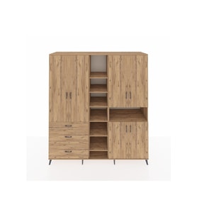 Kronos Dolap 13 Raflı 3 Çekmeceli 6 Kapaklı 220x59x243 Çam-Çam/Çam