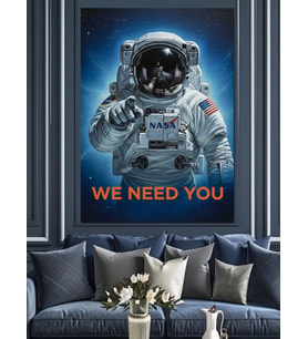 Uzayda Astronot Posteri Dekoratif Kanvas - Mdf Ahşap Tablo