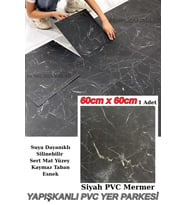 60cmx60cm Siyah Mermer Desenli Pvc-Lvt Yapışkanlı Yer Kaplama Paneli Kauçuklu Floor Banyo WC S74P