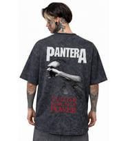 Pantera Rock Metal Müzik Grubu Sırt Baskılı Unisex Oversize Eskitme Yıkamalı Tişört