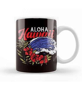Aloha Vacation Hawaii Island Ocean Wave Surf Beach Hibiscus Kupa Bardak Porselen