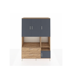 Hyperion Dolap 7 Raflı 2 Çekmeceli 4 Kapaklı 132x44x195 Çam-Antrasit/Çam
