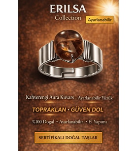 Sertifikalı Kahverengi Aura Kuvars Yüzük Doğal Taş Ayarlanabilir El Yapımı Şık Tasarım (Çok Renkli)