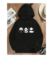 Unisex Yaramaz Pandalar Baskılı Oversize Sweatshirt (Siyah)